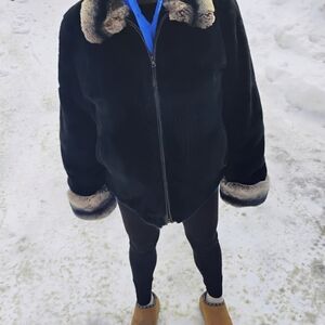 Women's Black Faux Fur Trim Ski Jacket